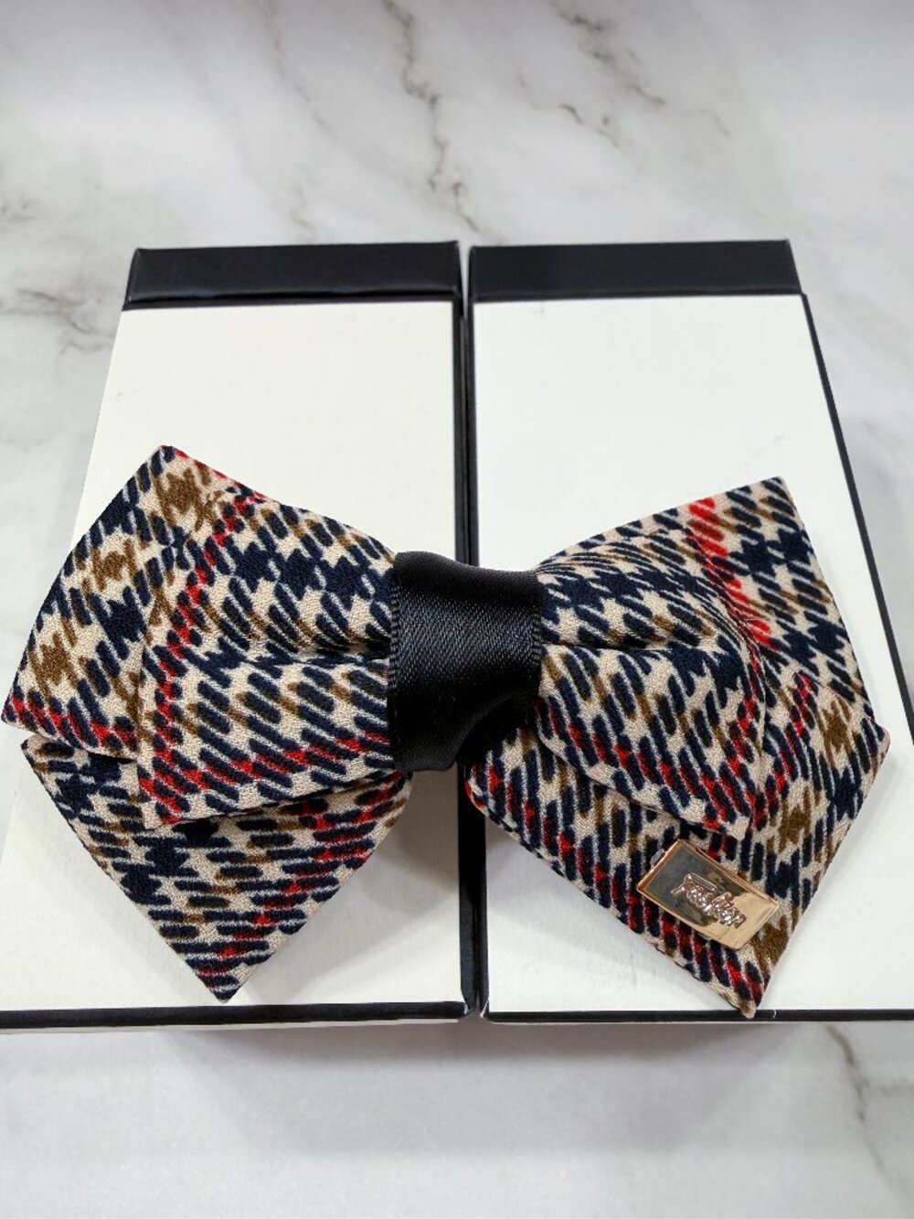 Houndstooth Tweed Barrette Bow Hair Clip BRAND NEW - Picture 2 of 6